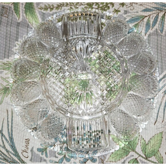 Vintage L.E. Smith Heritage Deviled Egg Relish Dish Tray Platter Glass 11" - Picture 3 of 5